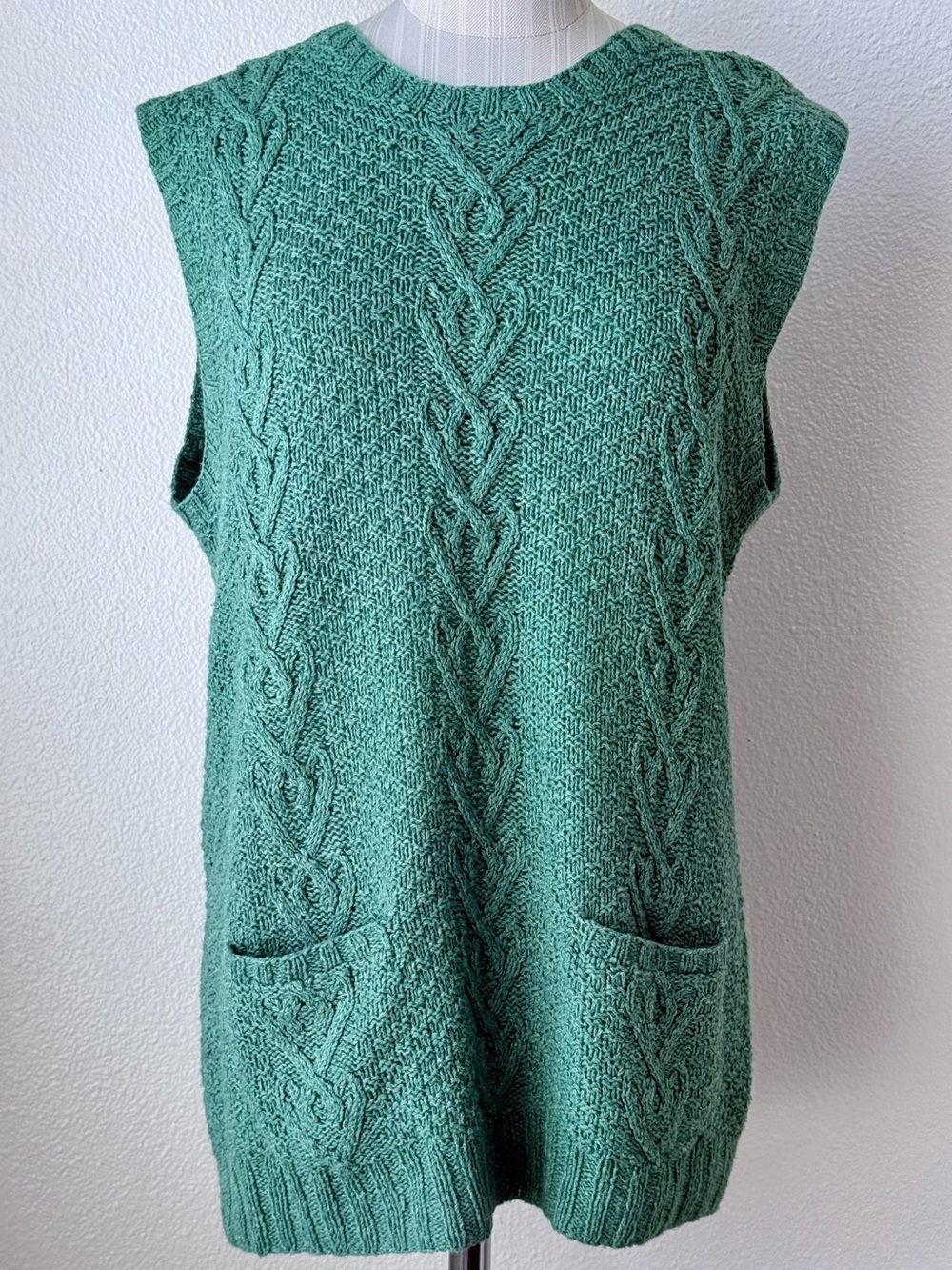 Ralph Lauren Vintage Hand Knit Silk Wool Linen Cable Knit Sweater Vest Green Med